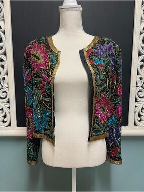 Night Vogue Vintage Silk beaded cropped jacket